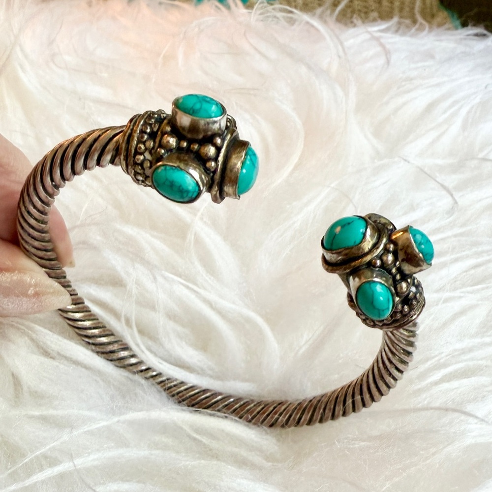 Vintage Turquoise Silver Plated Large Cuff Bracelet